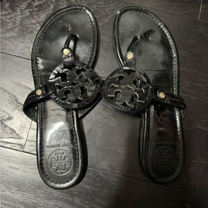 Tory Burch black patent Miller sandal size 8